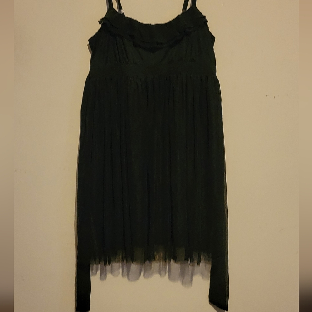 EXHILATION Brand Black Gauzy Baby Doll Skater Dress With Ribbon